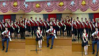 Кадр из видео с исполнением финальной  песни «Здесь были» (Гречка) на выпускном